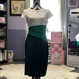 NWT Lauren Ralph Lauren White, Green, and Black Midi Dress 6